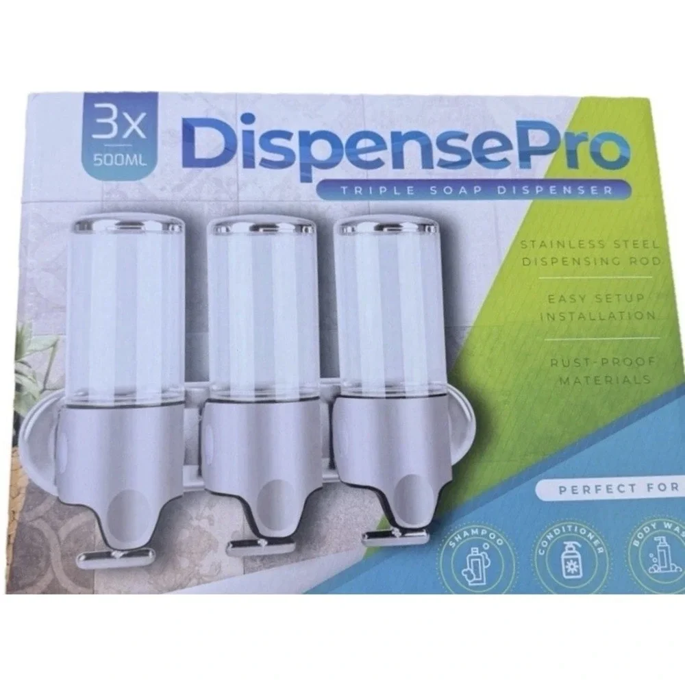 3 in 1 Soap, Shampoo & Conditioner Dispensers Triple Shower Wall Mount No Drill